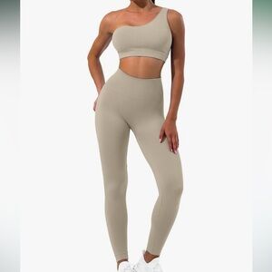 SPORTNEER | ONE SHOULDER CHOCOLATE BROWN WOMEN’S ACTIVE SET | SIZE SMALL